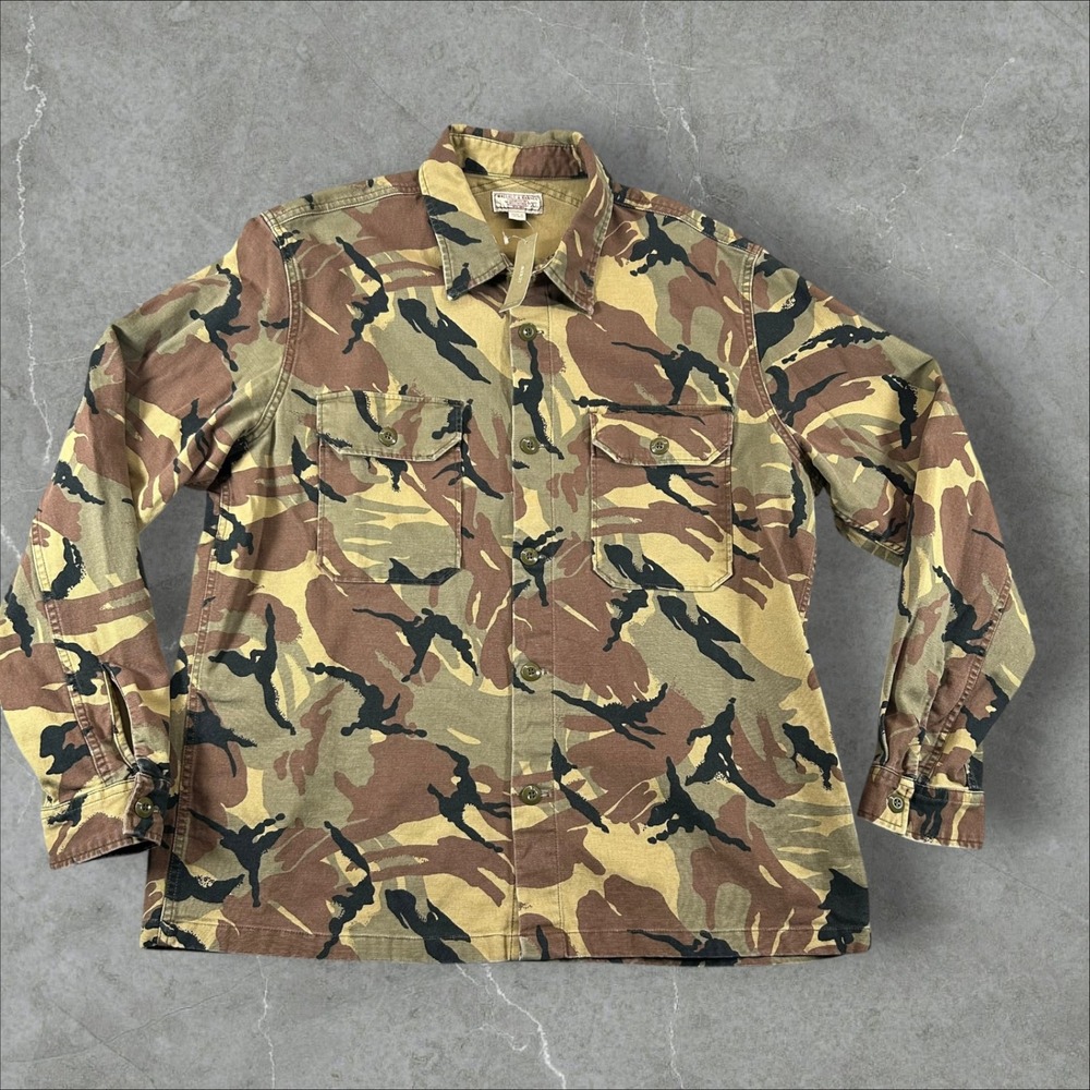 Wallace & Barnes Shirt Jacket Mens XL Camo Brown Duck Canvas Military Utility